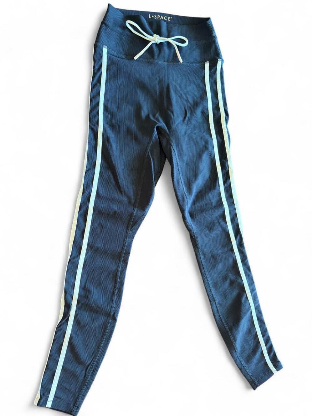 L*Space navy blue leggings with white side stripes